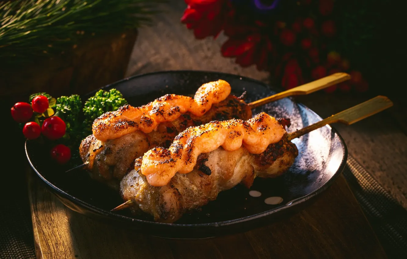 Photo wallpaper meat, tomatoes, kebab