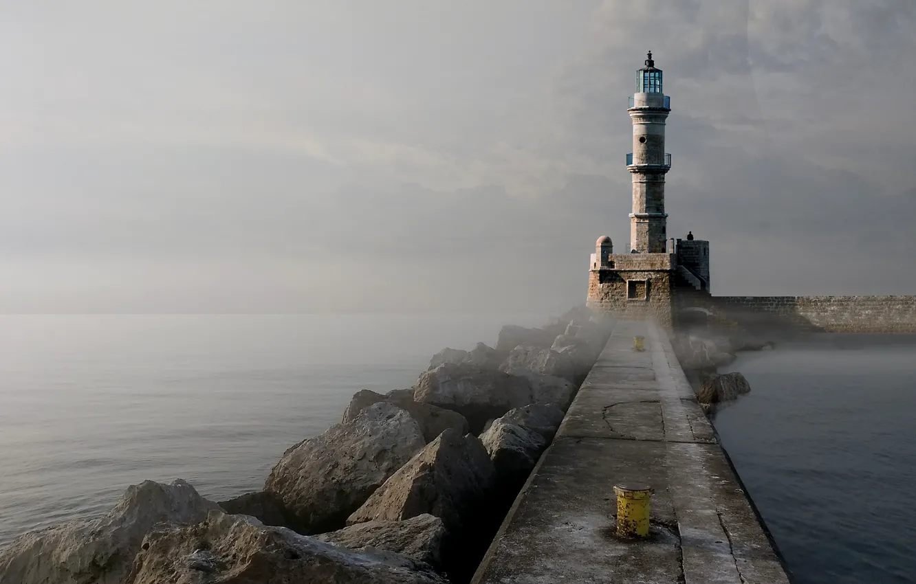 Photo wallpaper fog, lighthouse, pierce
