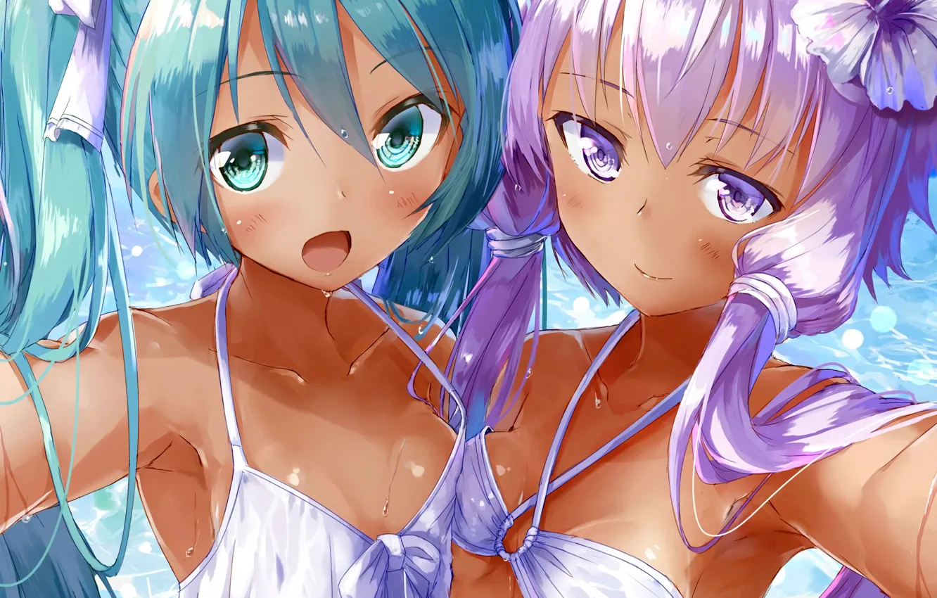 Photo wallpaper sexy, vocaloid, hatsune miku, cleavage, long hair, girls, boobs, anime