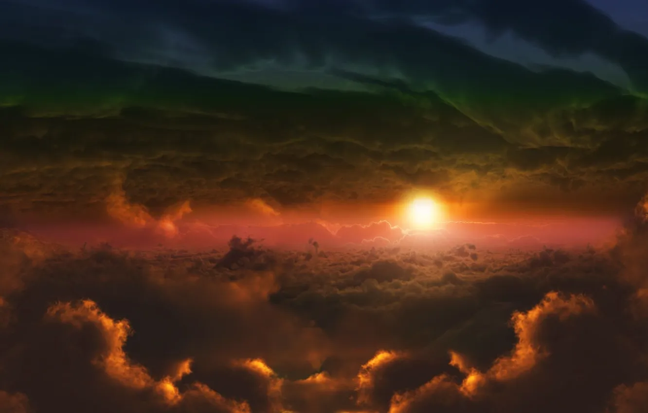 Photo wallpaper The SKY, CLOUDS, SUNSET, RAYS