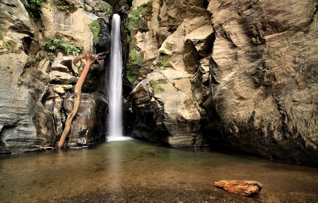 Photo wallpaper lake, rocks, waterfall
