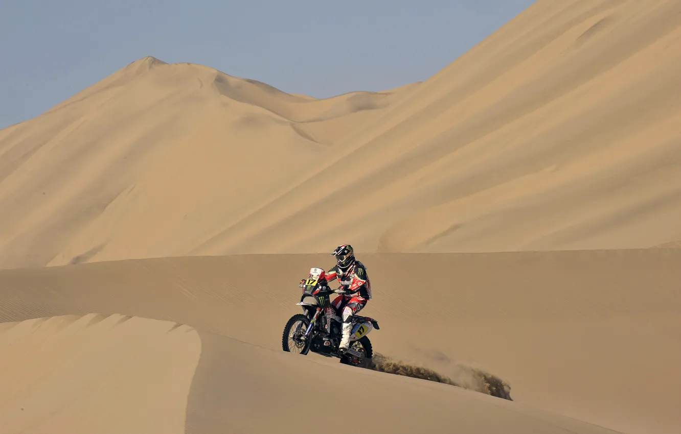 Photo wallpaper The sky, Sand, Sport, Desert, Motorcycle, Moto, Heat, Dakar