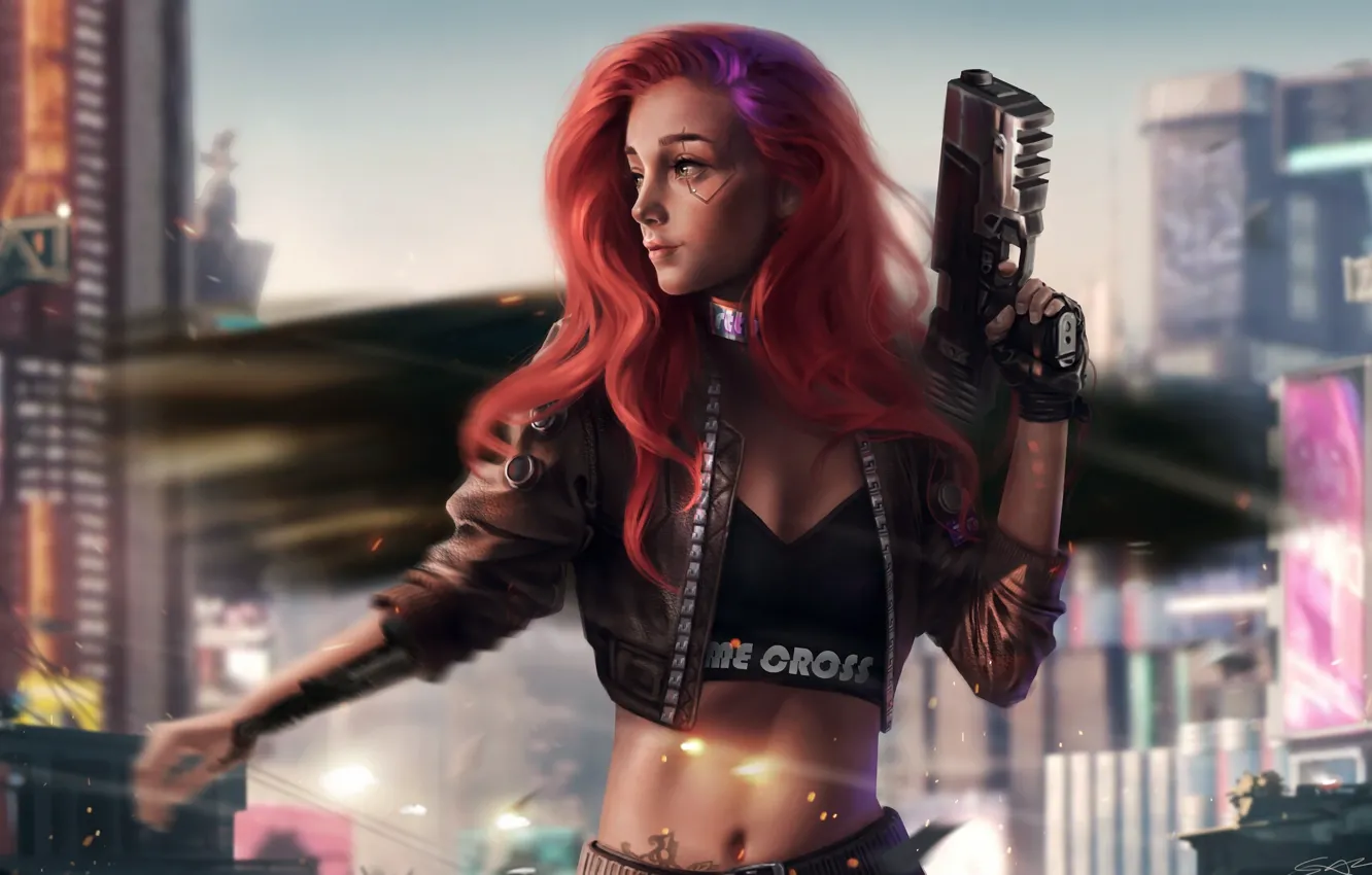 Photo wallpaper girl, the city, weapons, fiction, Girl