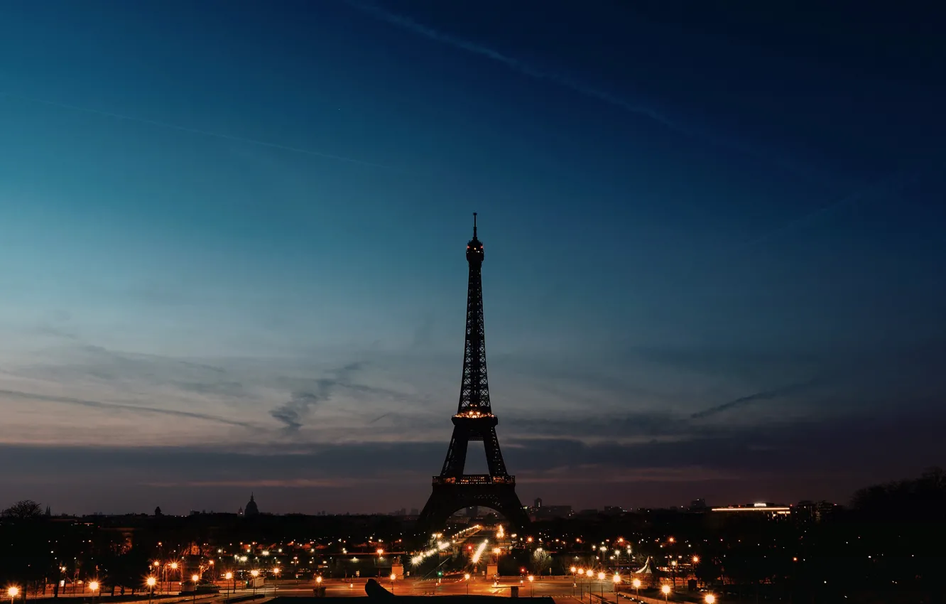 Photo wallpaper the sky, night, lights, France, Paris, silhouette, lights, Eiffel tower