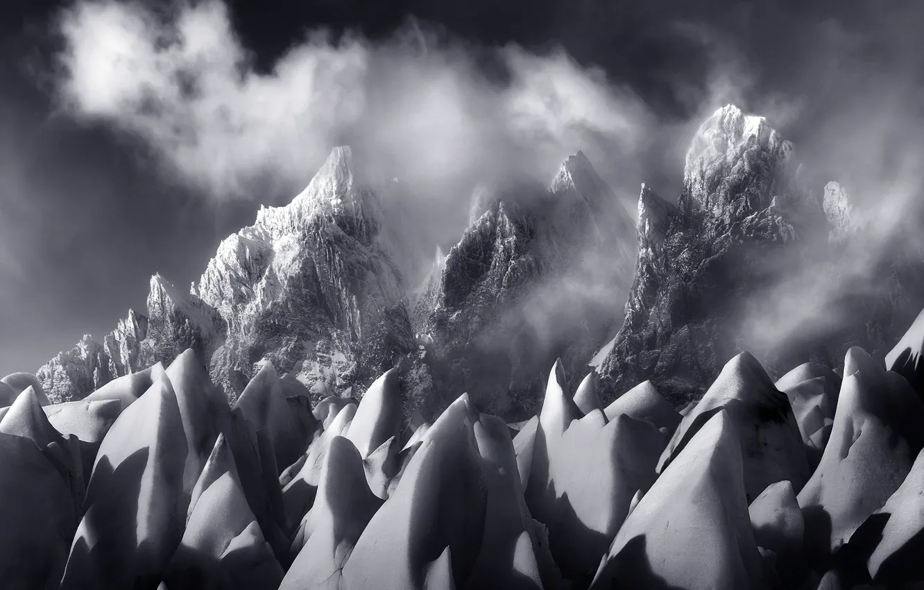 Photo wallpaper ice, clouds, snow, mountains