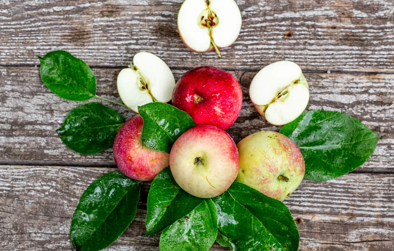 Photo wallpaper leaves, apples, harvest, the fruit