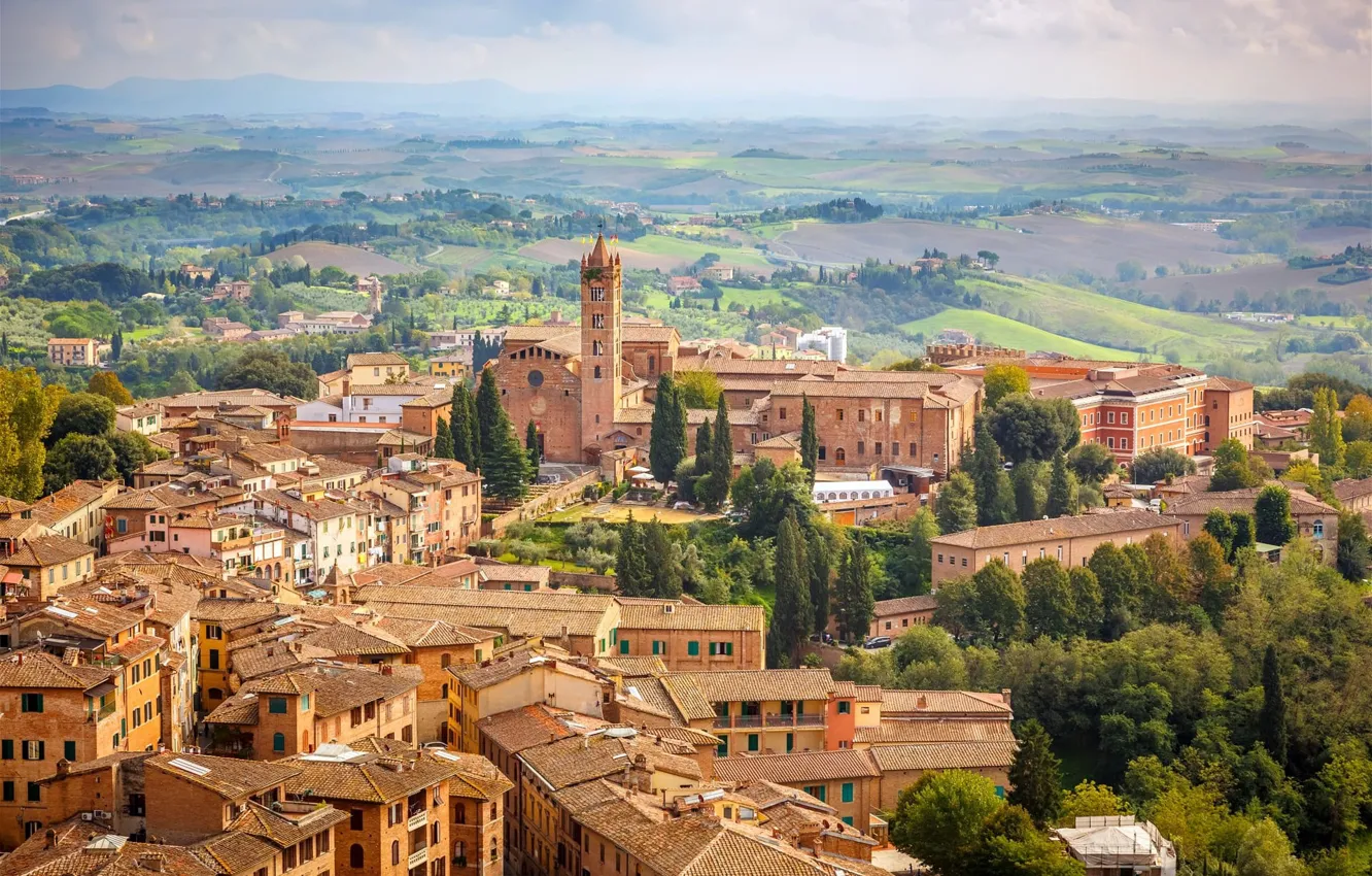 Photo wallpaper home, Italy, panorama, Tuscany, Siena, the Church of Santa Maria dei Servi