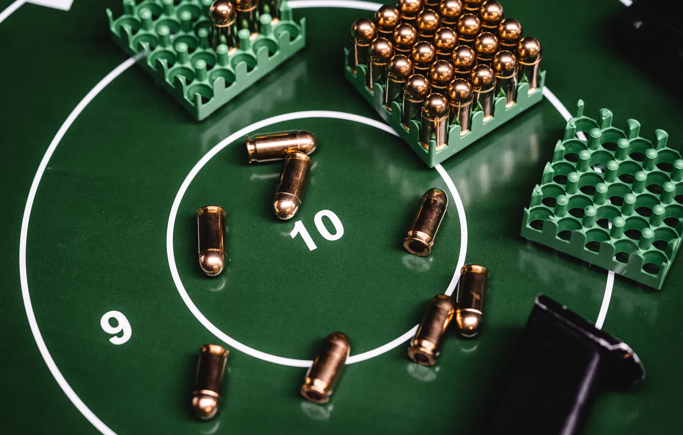 Photo wallpaper metal, bullets, gold, ten