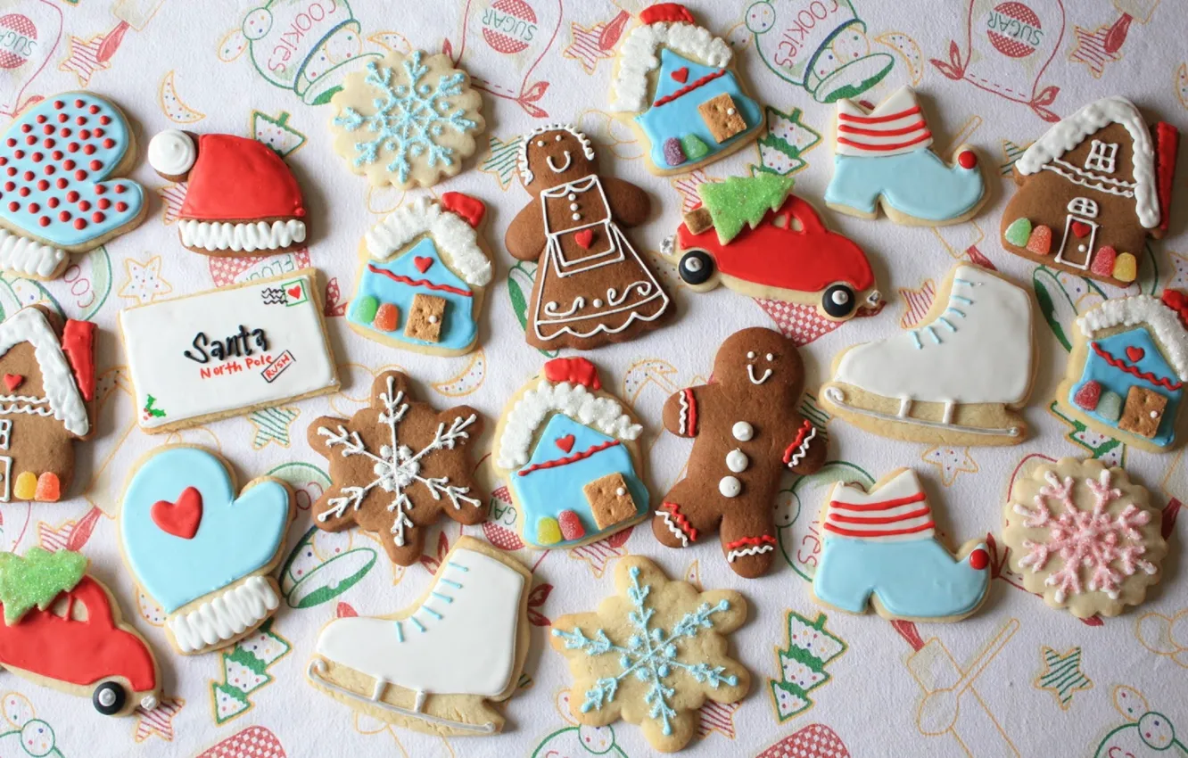 Photo wallpaper machine, letter, holiday, hat, new year, cookies, man, house