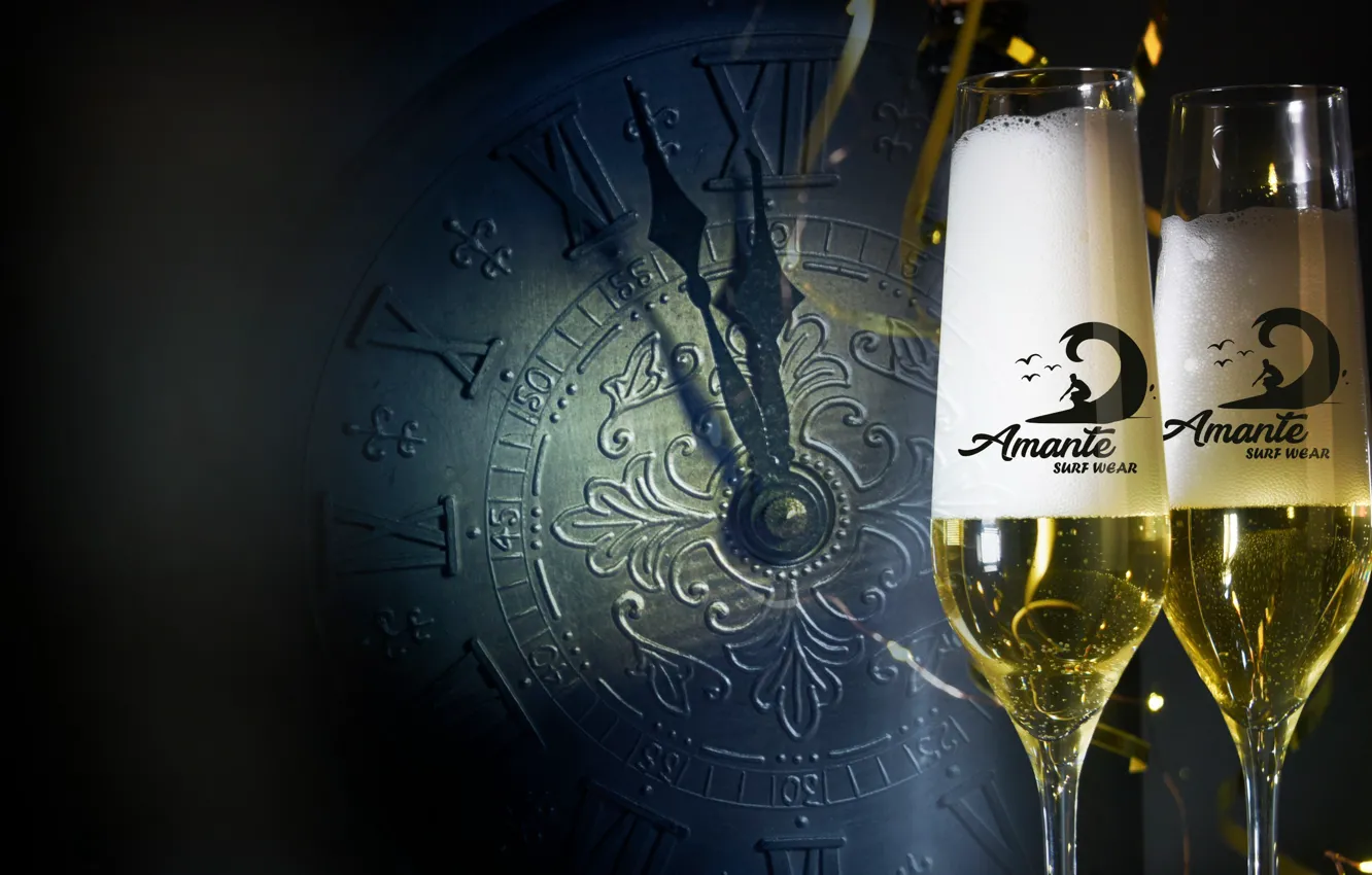 Photo wallpaper logo, champagne glass, lover, Reveillon
