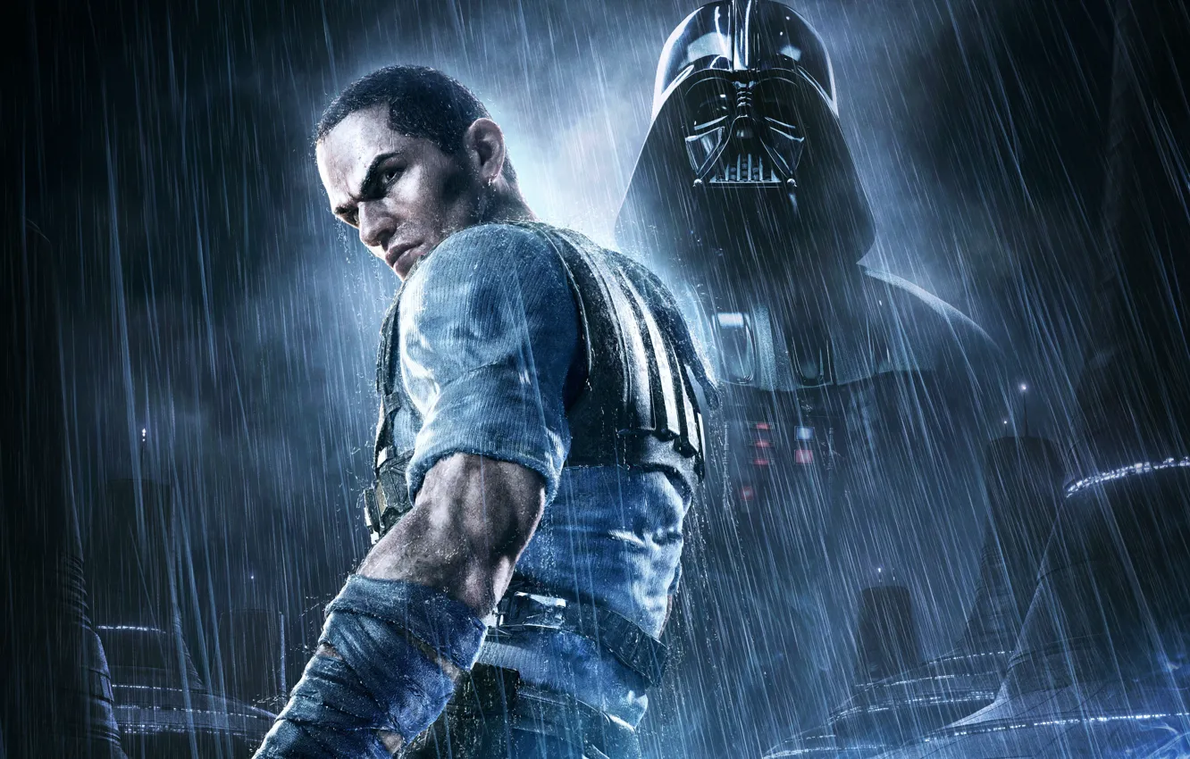 Photo wallpaper Rain, Darth Vader, Star Wars: The Force Unleashed 2, Game, LucasArts Entertainment, Aspyr Media