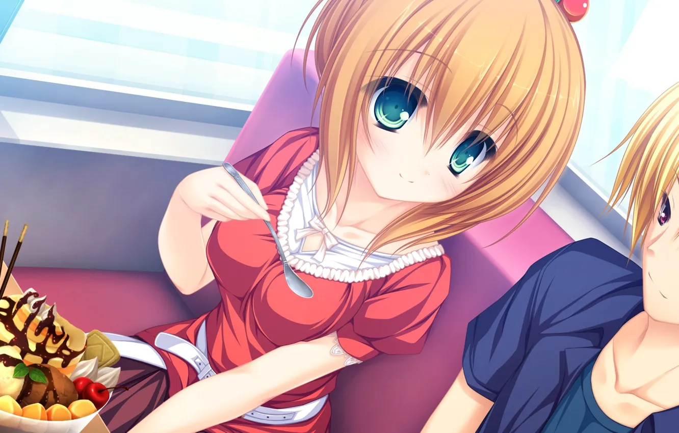 Photo wallpaper anime, art, ice cream, cafe, two, date