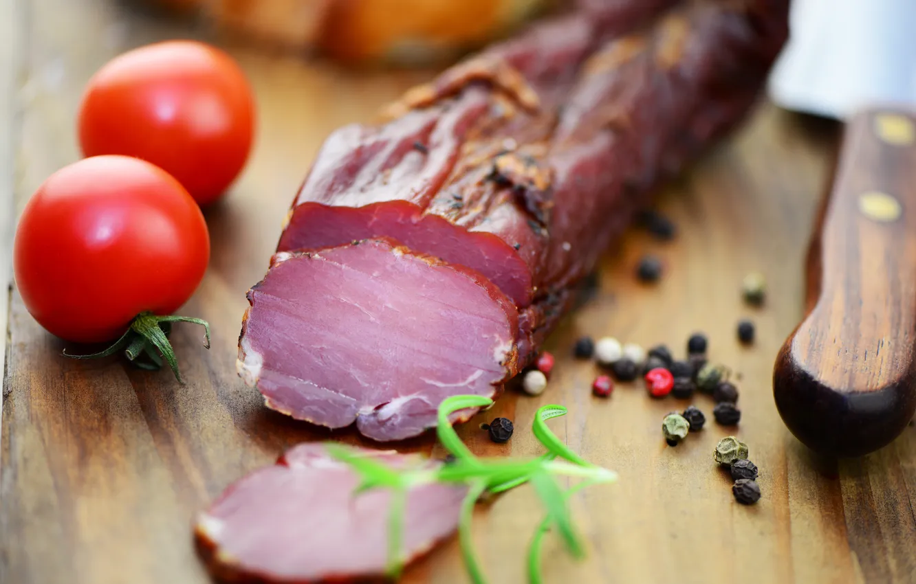 Photo wallpaper greens, pepper, tomatoes, salmon