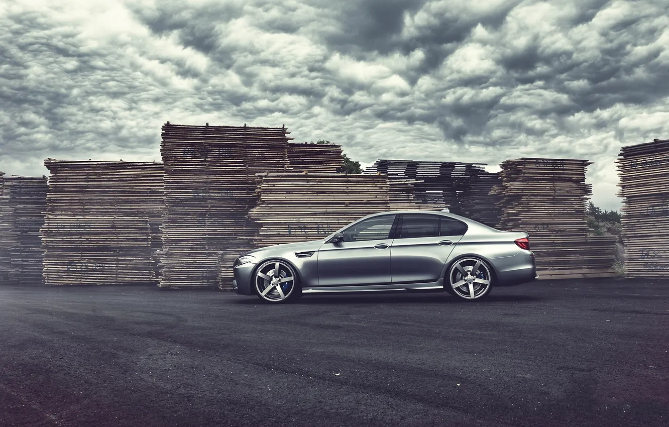 Photo wallpaper clouds, grey, BMW, BMW, profile, F10, matte grey