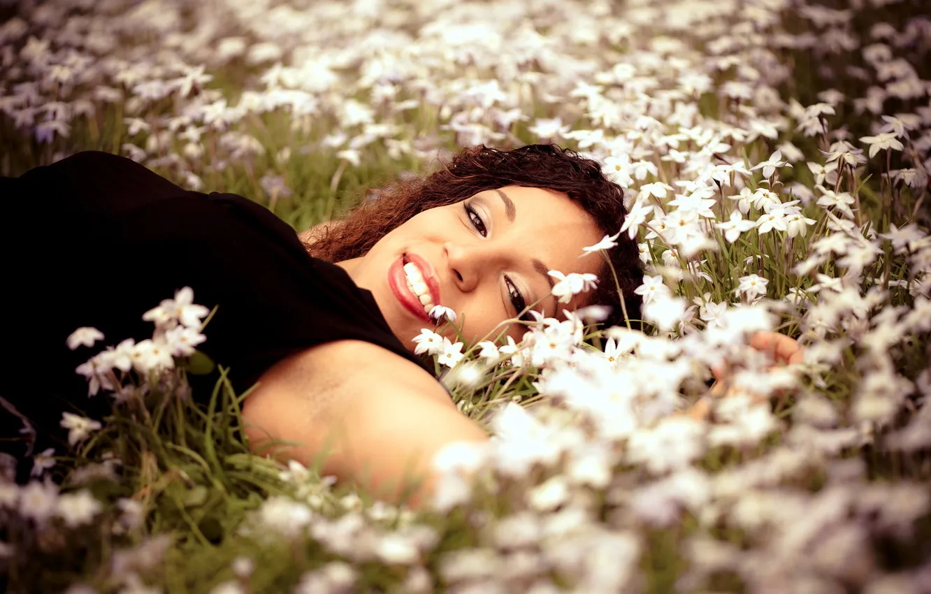 Photo wallpaper summer, girl, flowers, mood