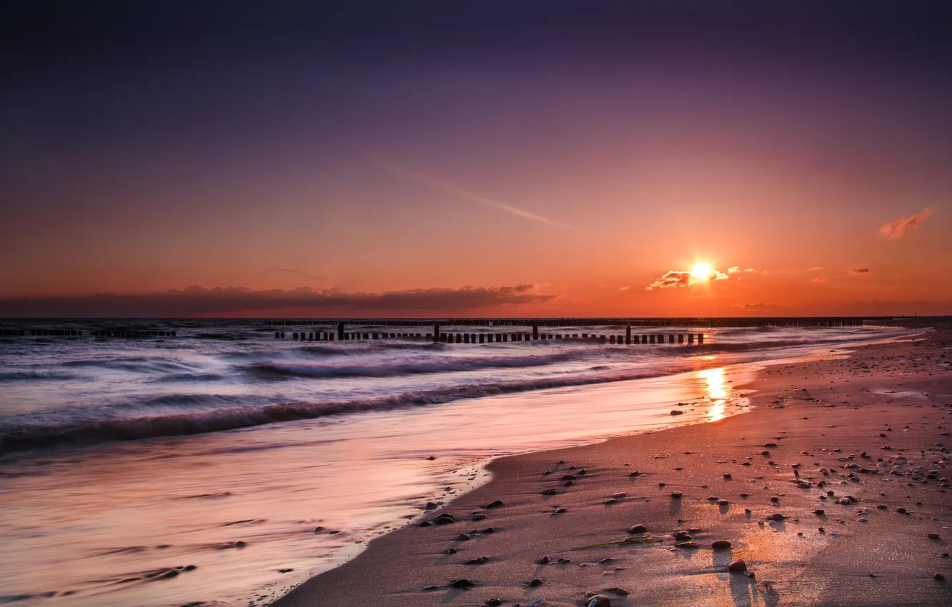 Photo wallpaper sea, beach, sunset