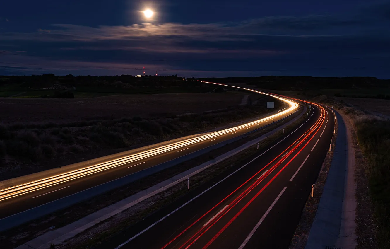 Photo wallpaper road, night, lights