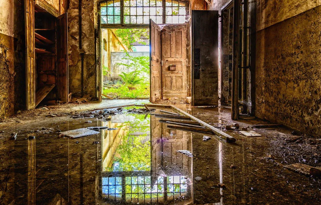 Photo wallpaper hopelessness, interior, devastation, factory