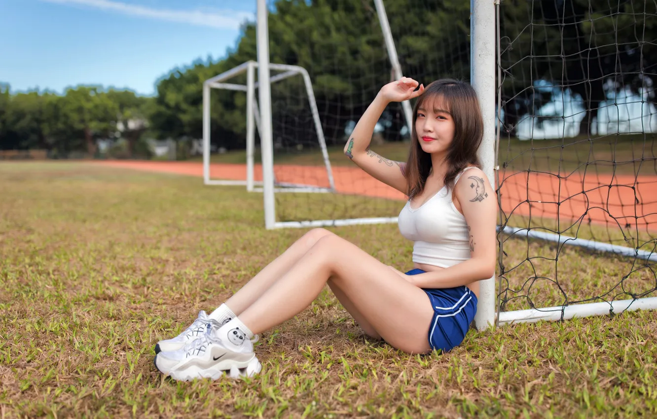 Photo wallpaper Asian, gesture, beautiful girl, big Breasts, beautiful girl, asian, white top, big breasts