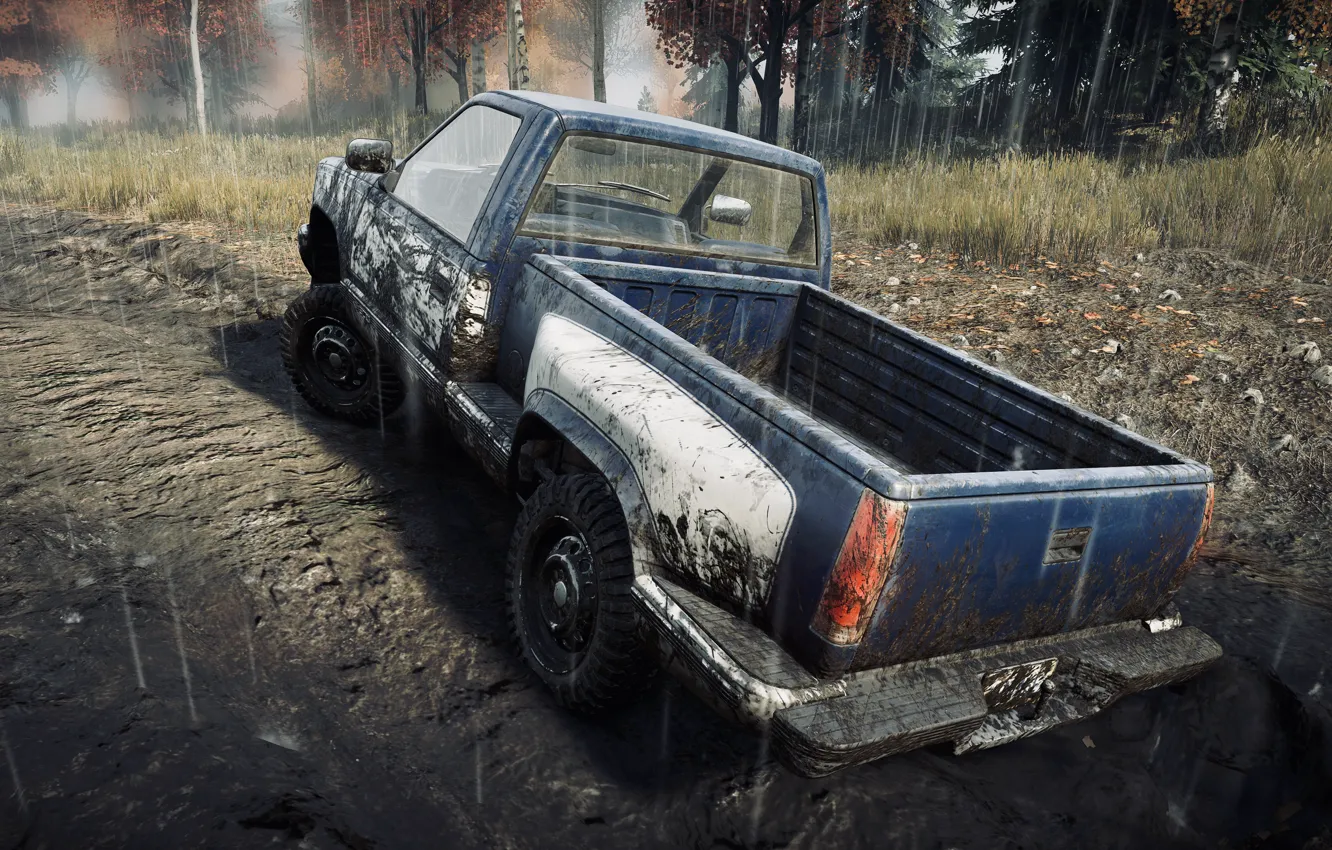 Photo wallpaper HDR, Chevrolet, game, rain, trees, Michigan, mud, UHD