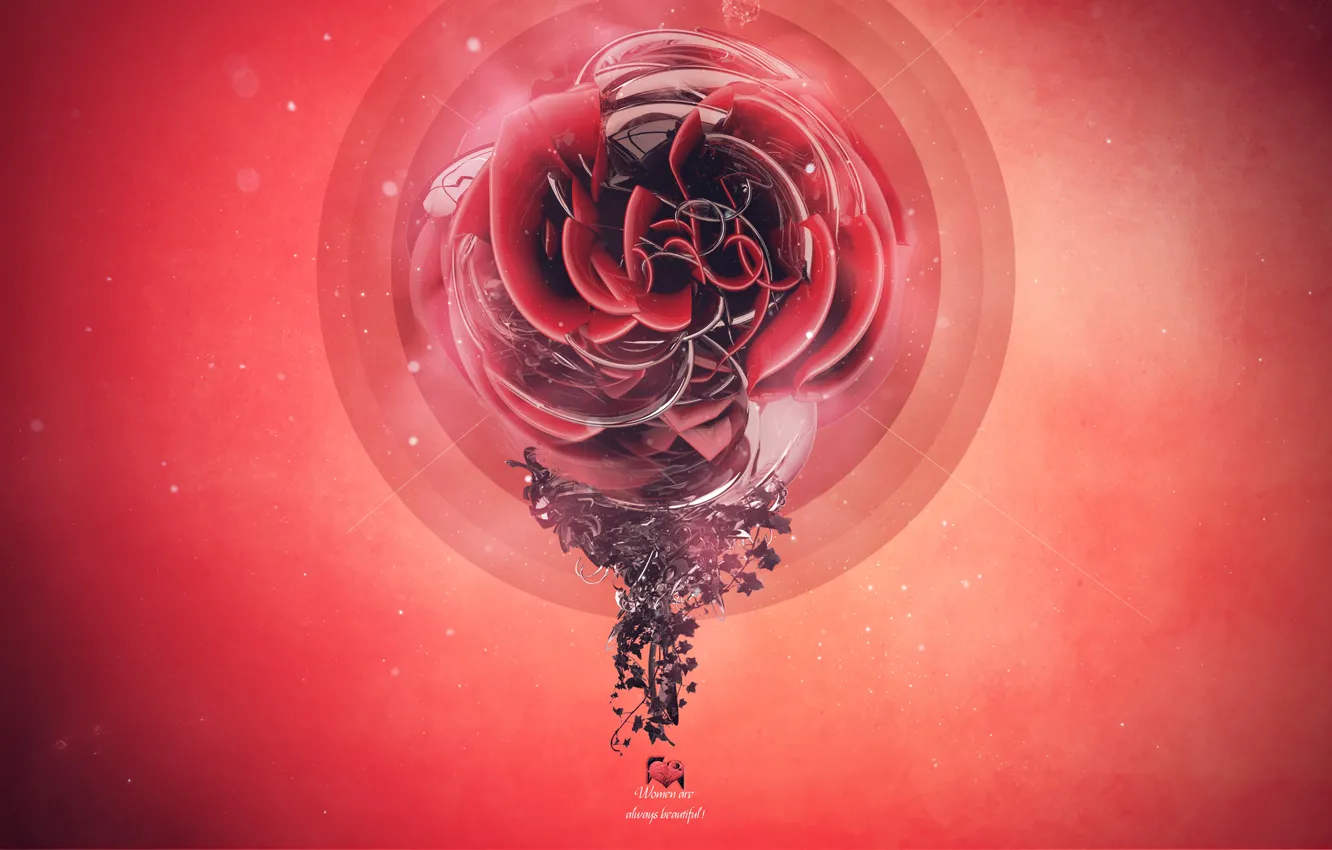 Photo wallpaper flower, style, creative, graphics, red, render