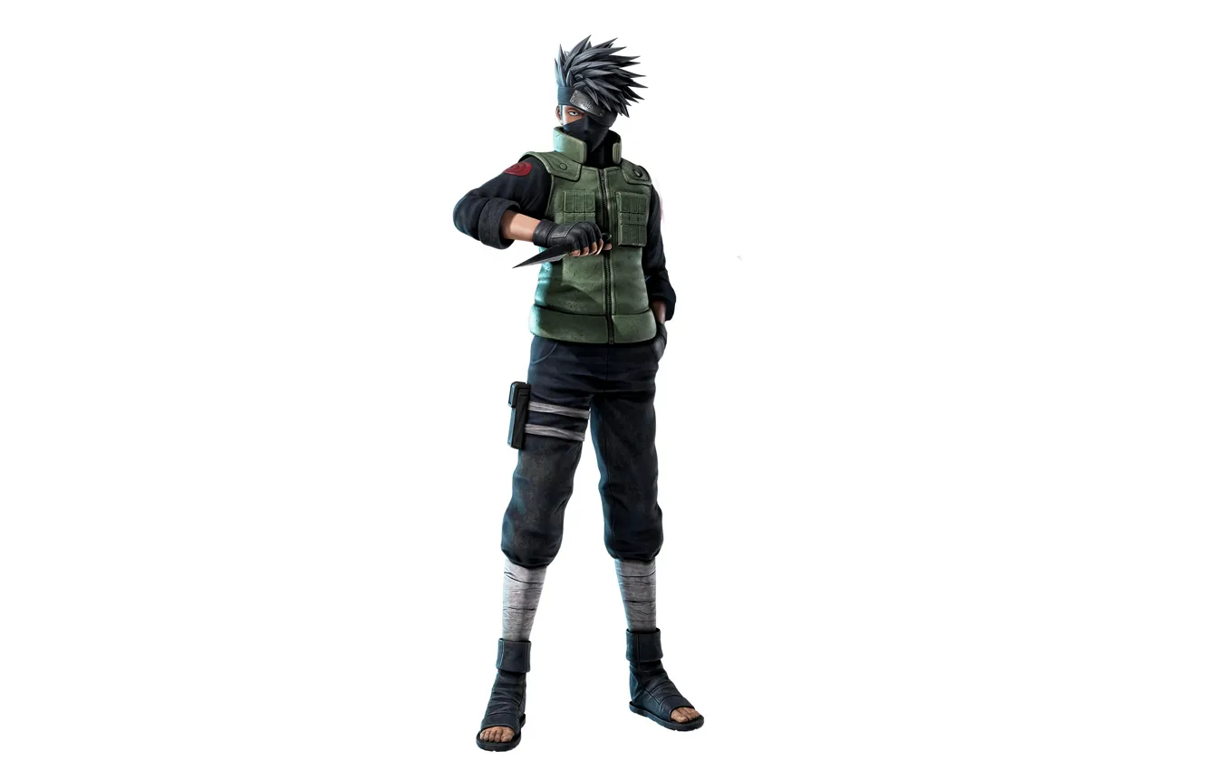 Photo wallpaper minimalism, white background, guy, Naruto, Naruto, Hatake Kakashi, 3D graphics