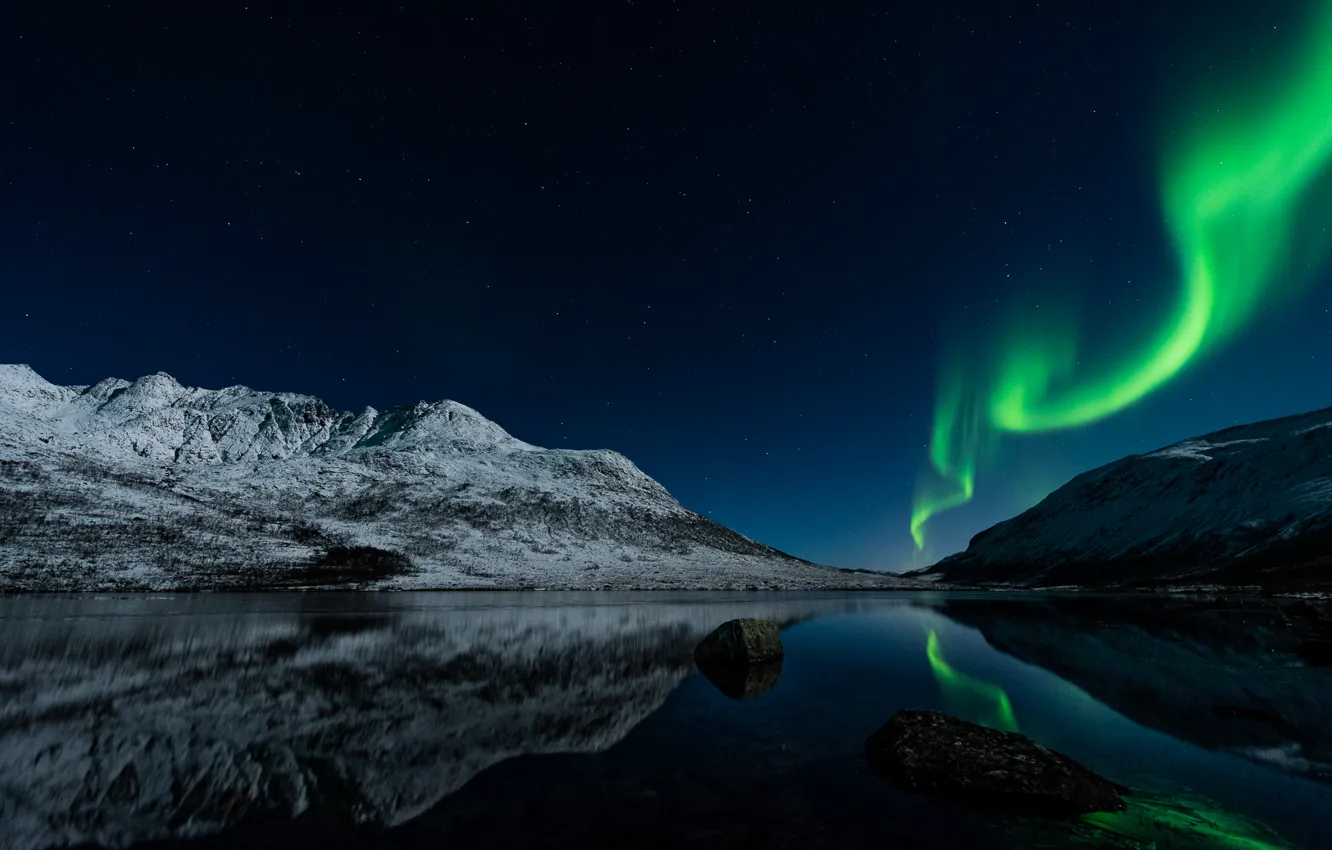 Photo wallpaper stars, night, nature, Northern lights, Norway