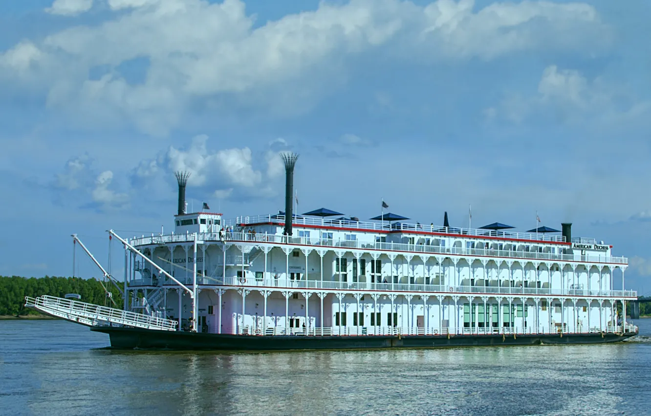 Photo wallpaper lake, retro, steamer