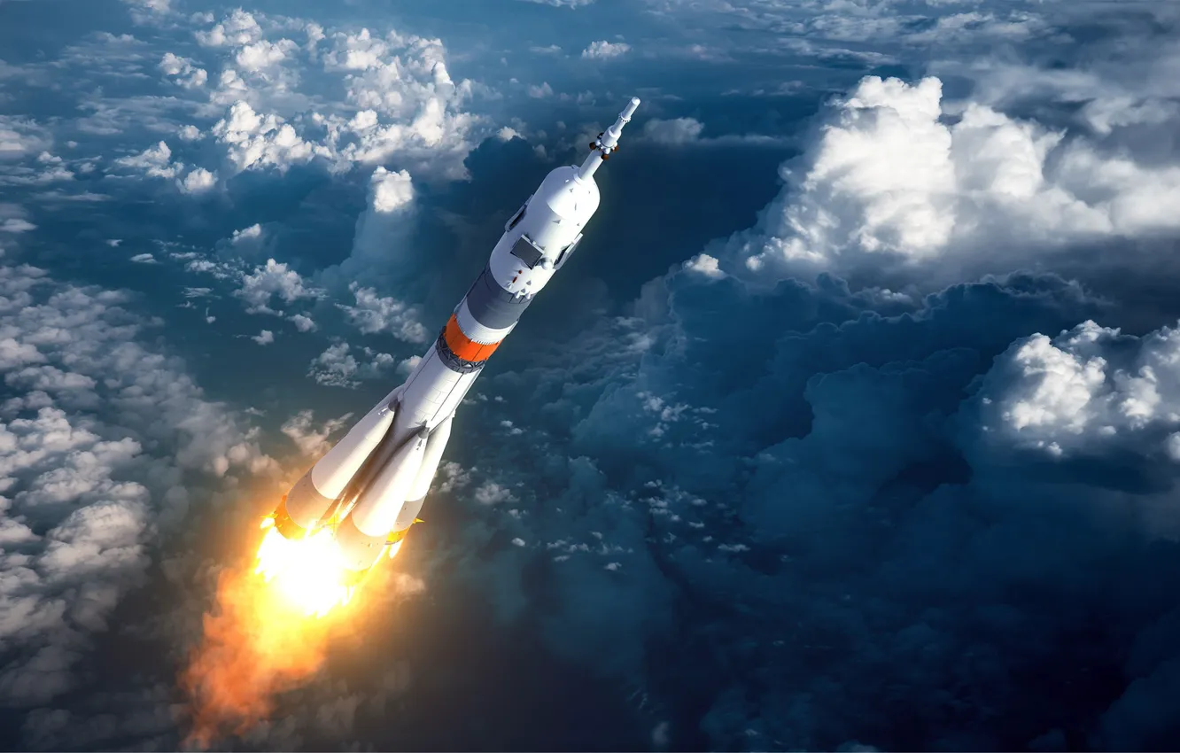 Photo wallpaper space, sky, launch, rocket