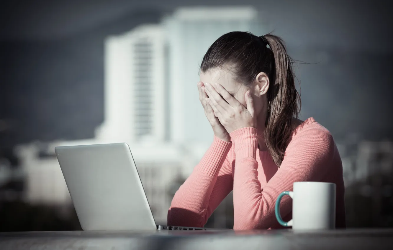 Photo wallpaper woman, work, stress, tiredness