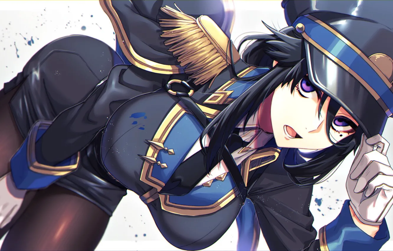 Photo wallpaper girl, boobs, anime, pretty, serious, breasts, uniform