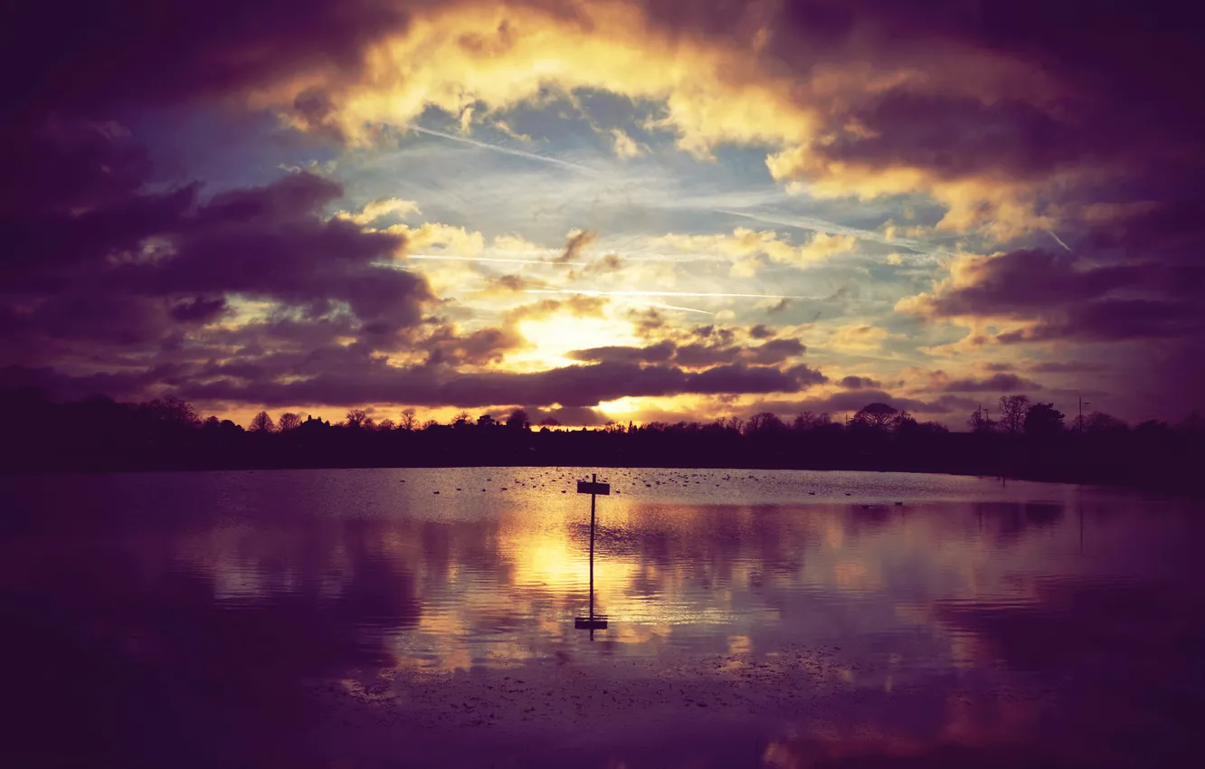 Photo wallpaper the sky, trees, landscape, nature, river, photo, Wallpaper, shore