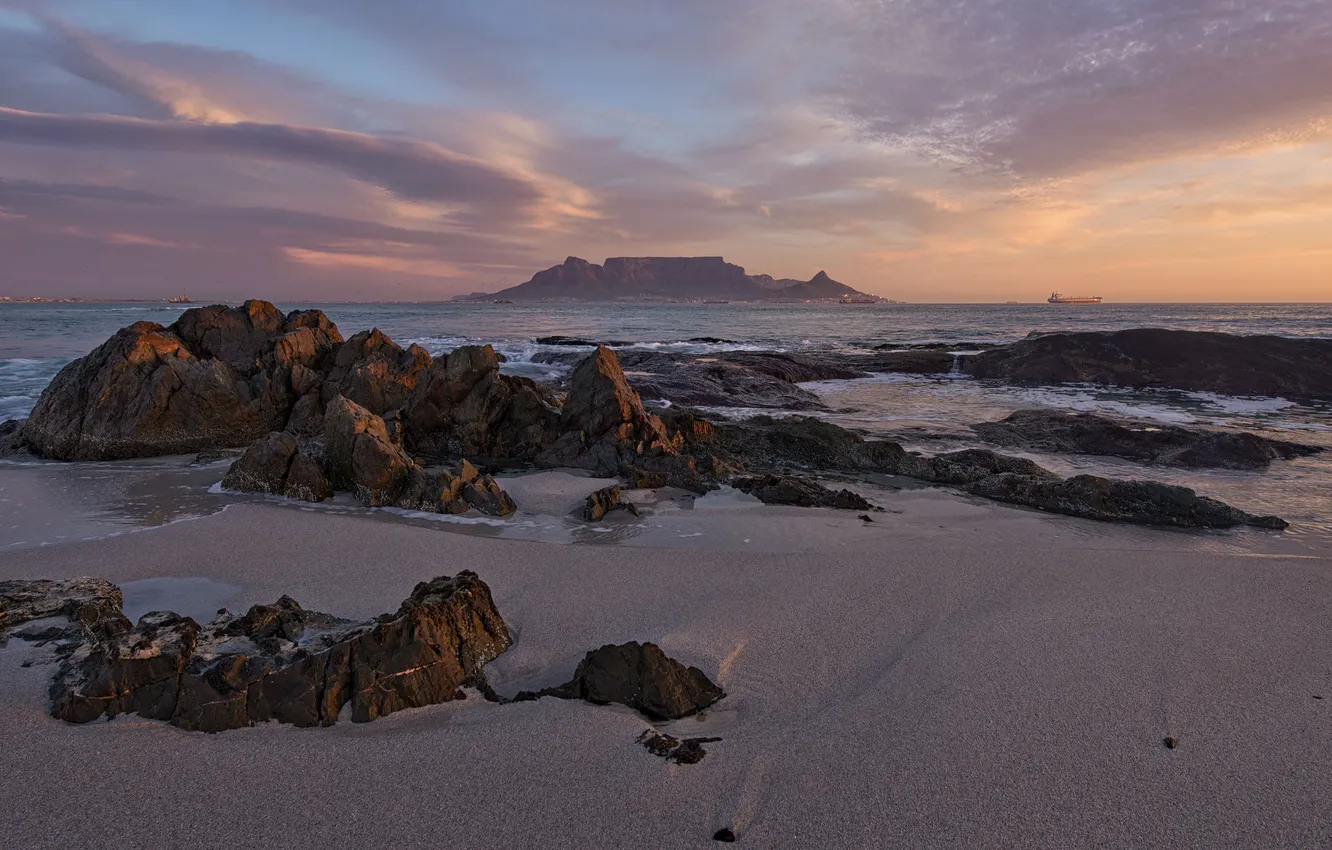 Photo wallpaper sand, the sky, water, stones