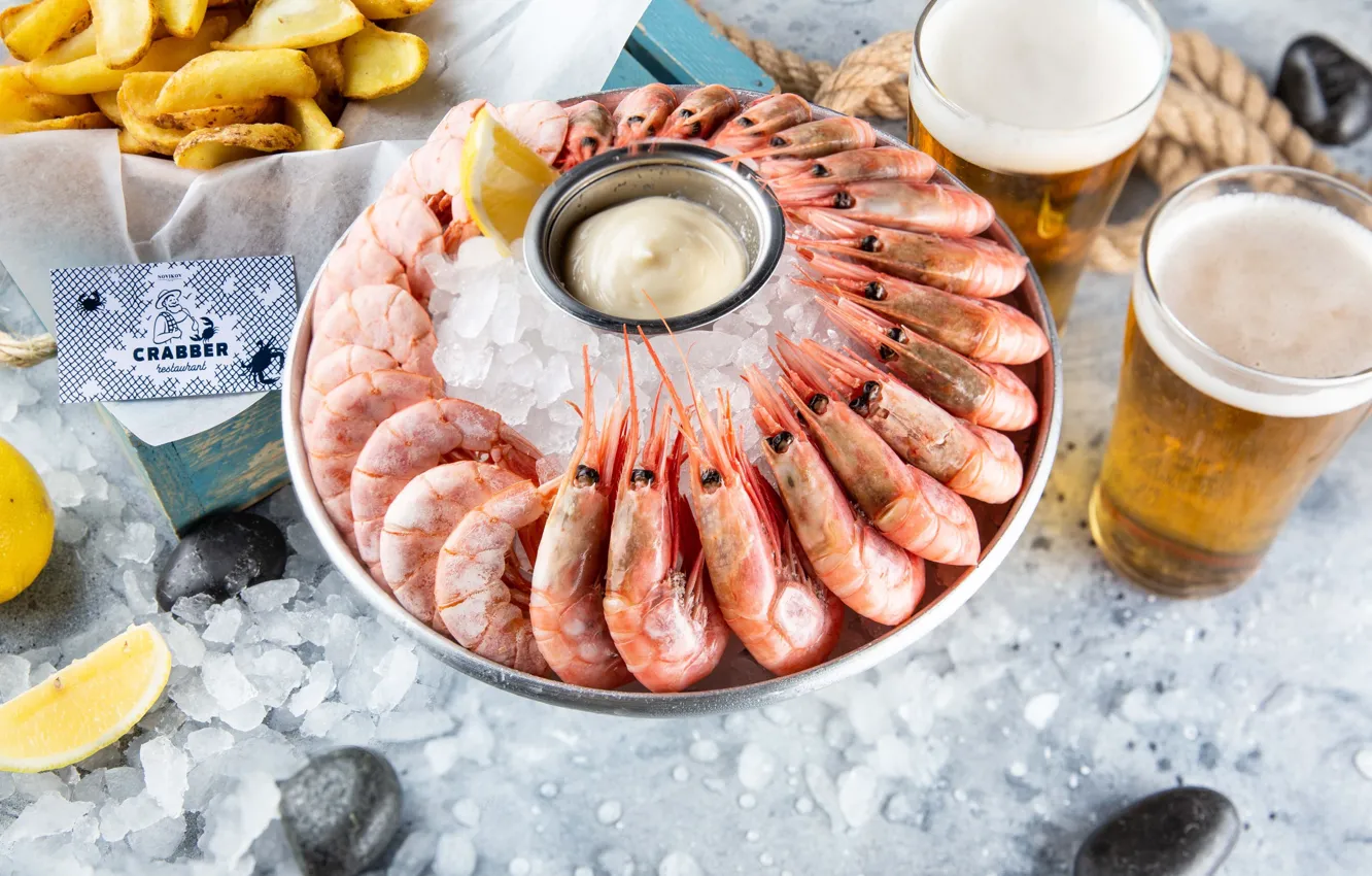 Photo wallpaper ice, lemon, beer, shrimp