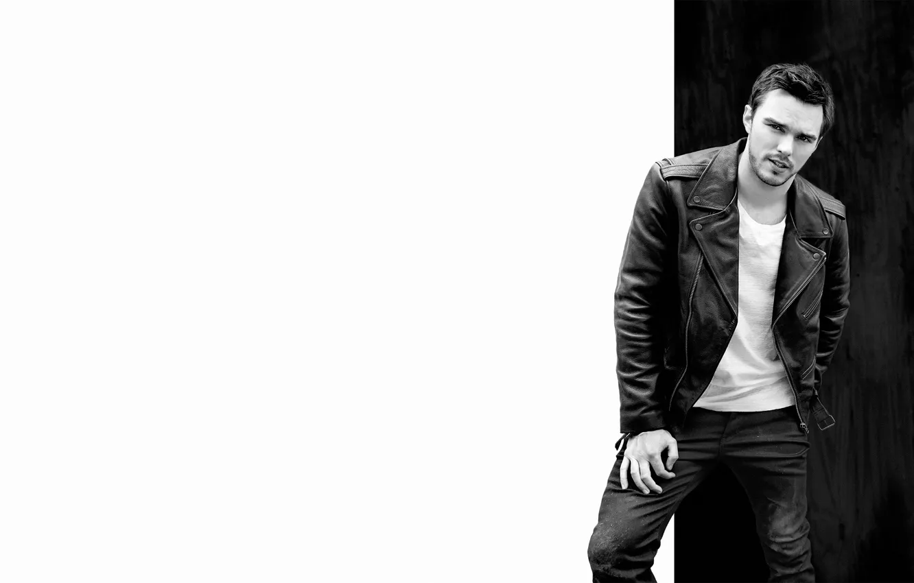 Photo wallpaper jeans, jacket, t-shirt, actor, white background, black and white, photoshoot, kozhanka