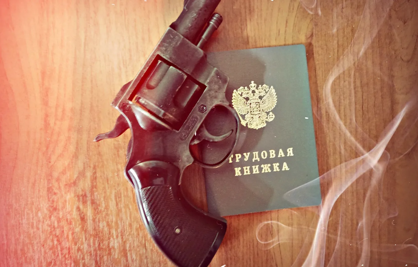 Photo wallpaper gun, work, book, revolver