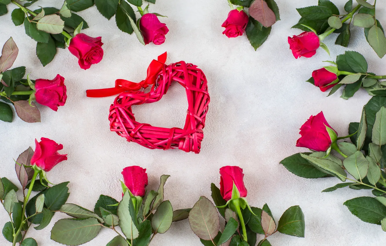 Photo wallpaper roses, red, heart, Olena Rudo