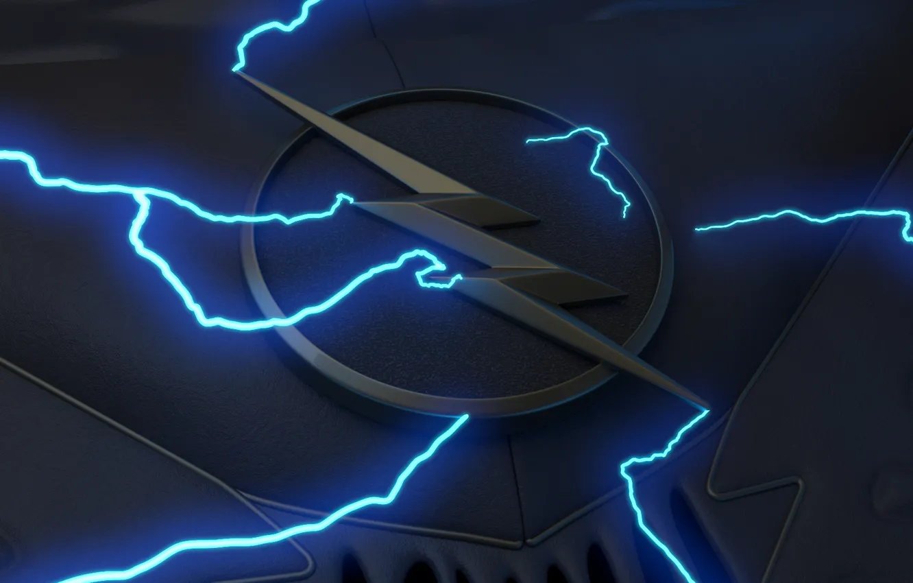 Photo wallpaper logo, black, lightning, blue, symbol, comics, suit, serial