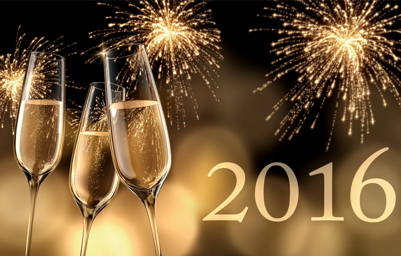 Photo wallpaper salute, New Year, glasses, golden, champagne, New Year, Happy, champagne