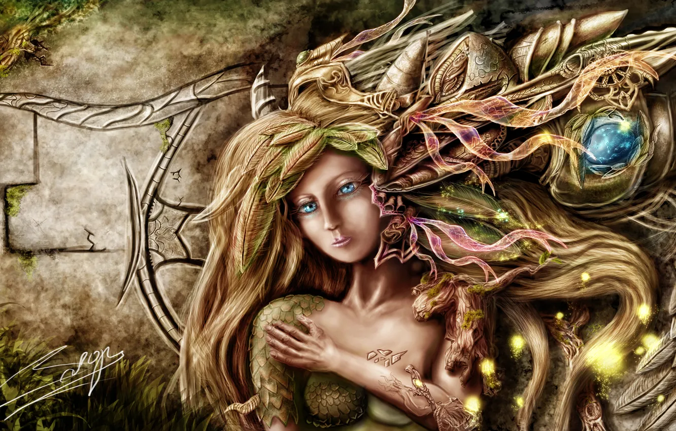 Photo wallpaper wall, blue eyes, female, Anthropomorphic