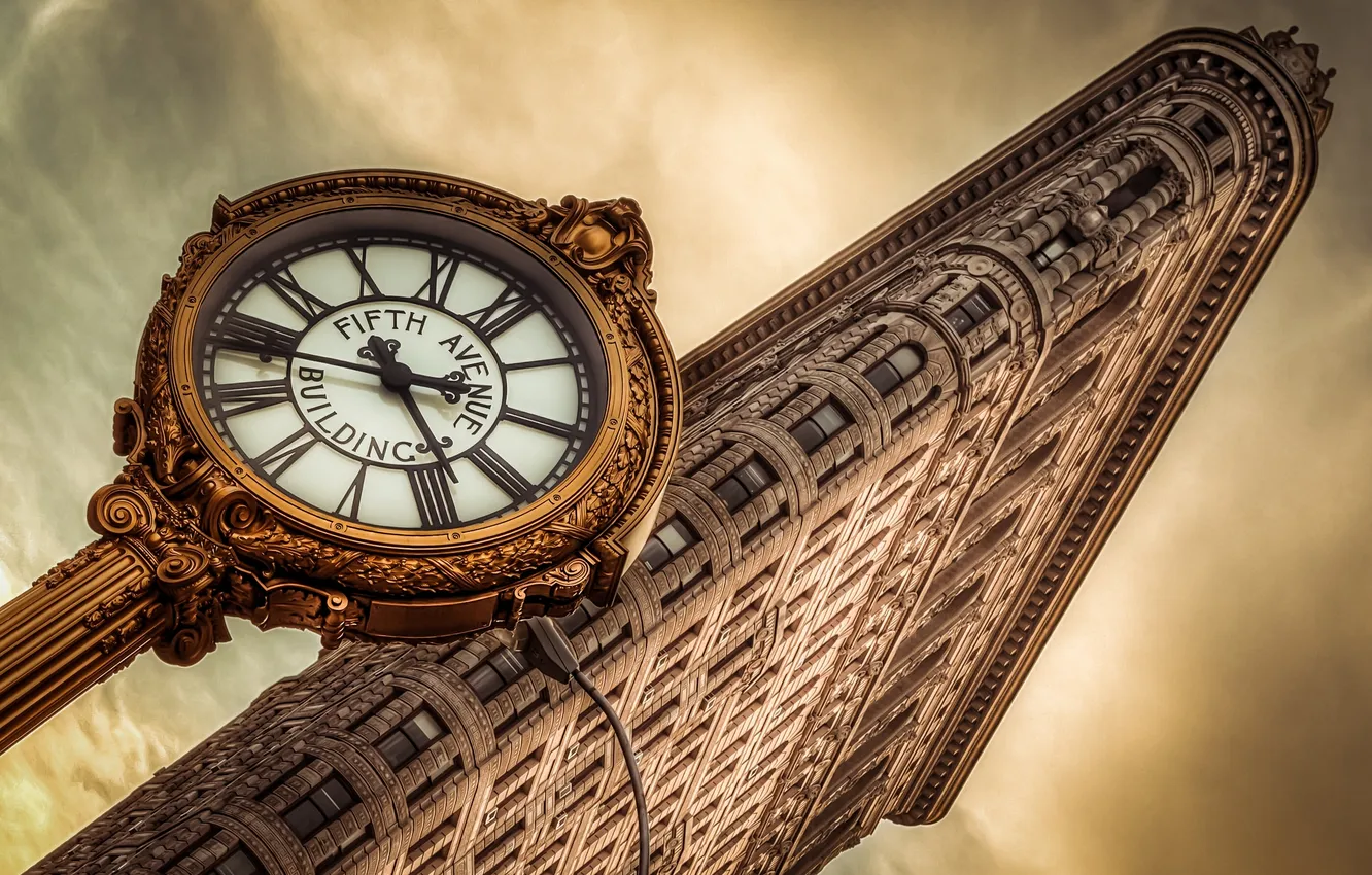 Photo wallpaper the building, watch, New York, Manhattan, Manhattan, New York City, skyscraper, Flatiron Building