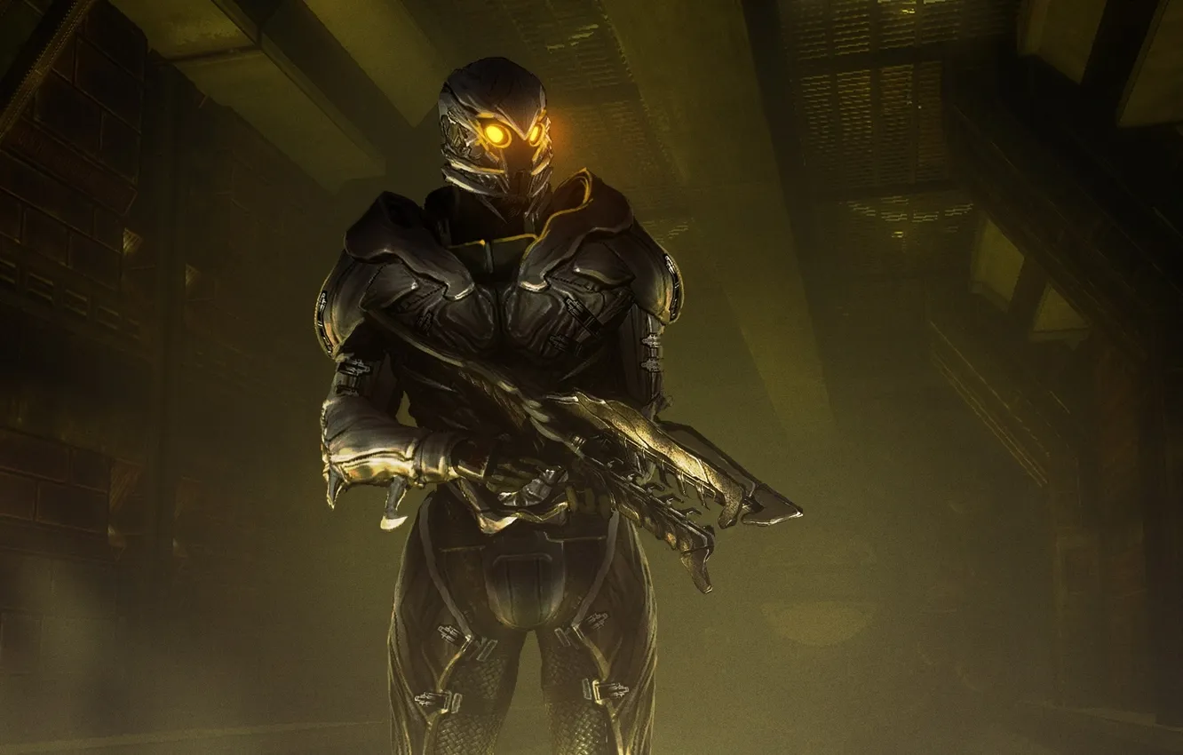 Photo wallpaper eyes, costume, gun, mass effect 2, Shepard, kollekcioner