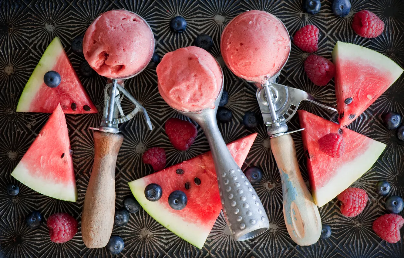 Photo wallpaper berries, watermelon, ice cream