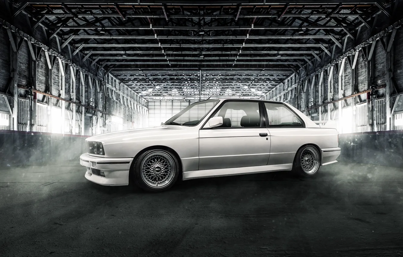 Photo wallpaper BMW, white, coupe, E30, BBS