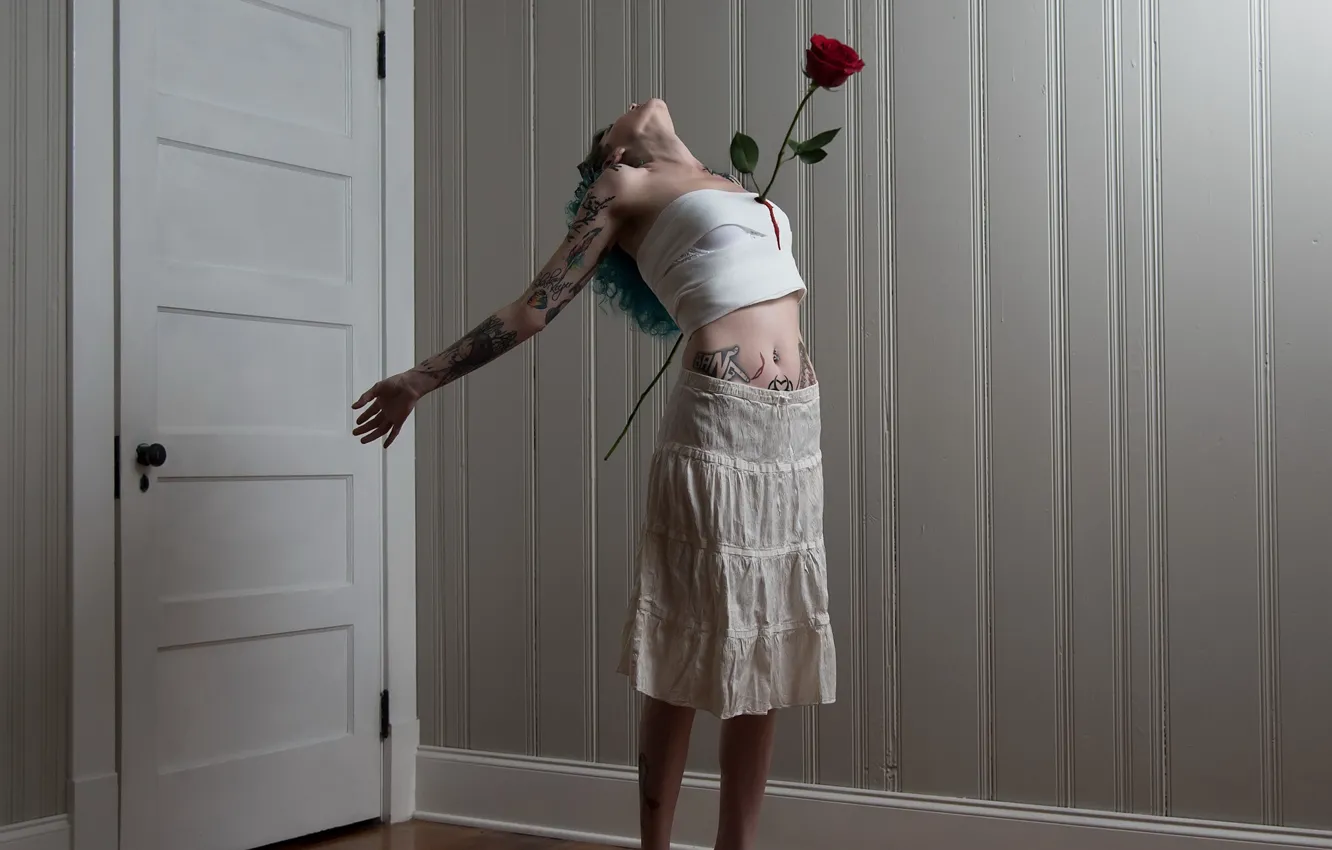 Photo wallpaper girl, roses, the situation