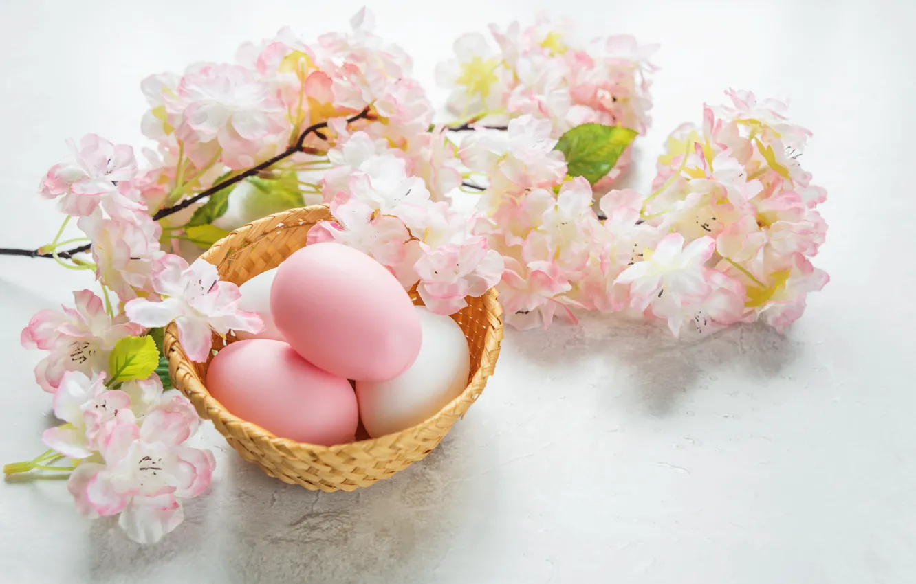 Photo wallpaper flowers, Easter, flowers, spring, Easter, eggs, Happy