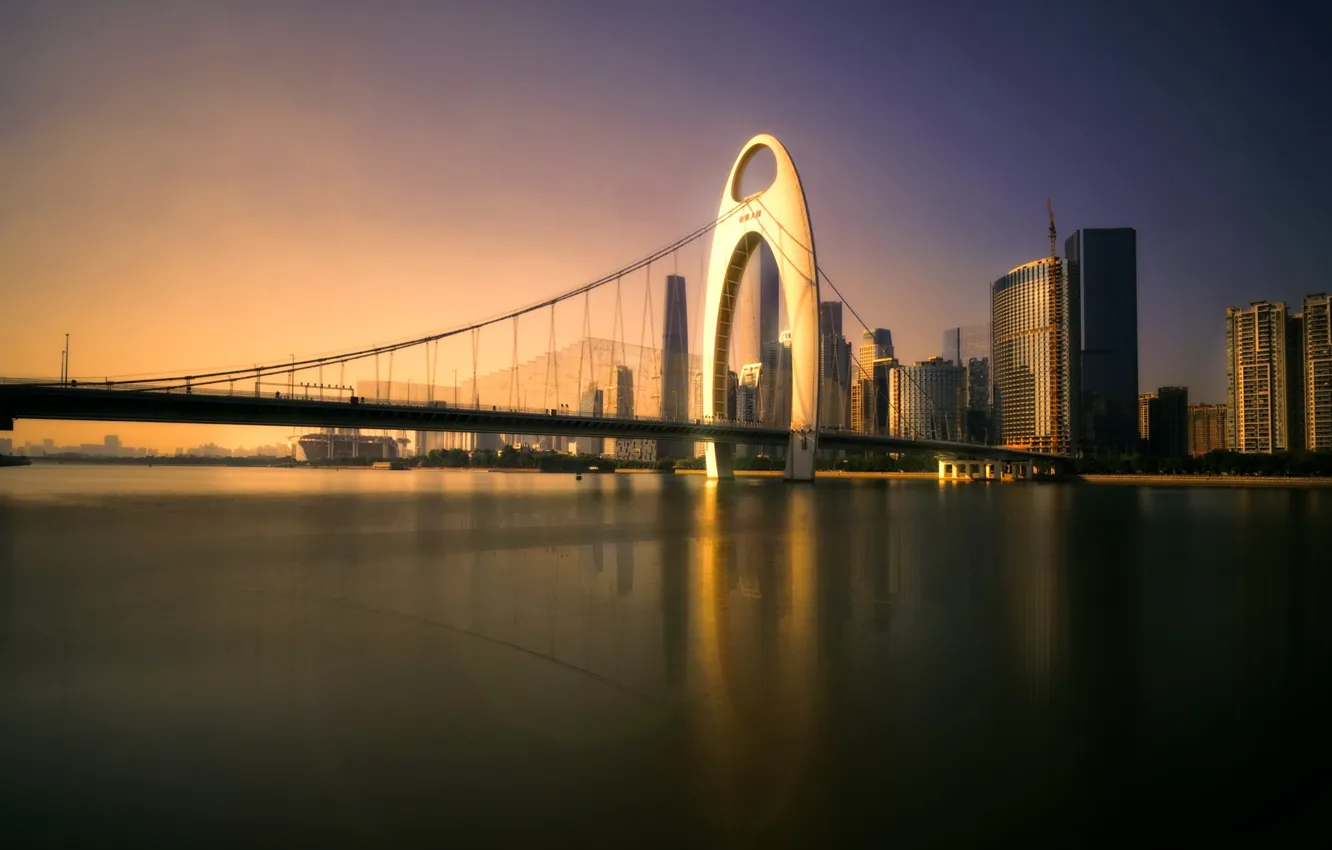 Photo wallpaper light, bridge, the city, China