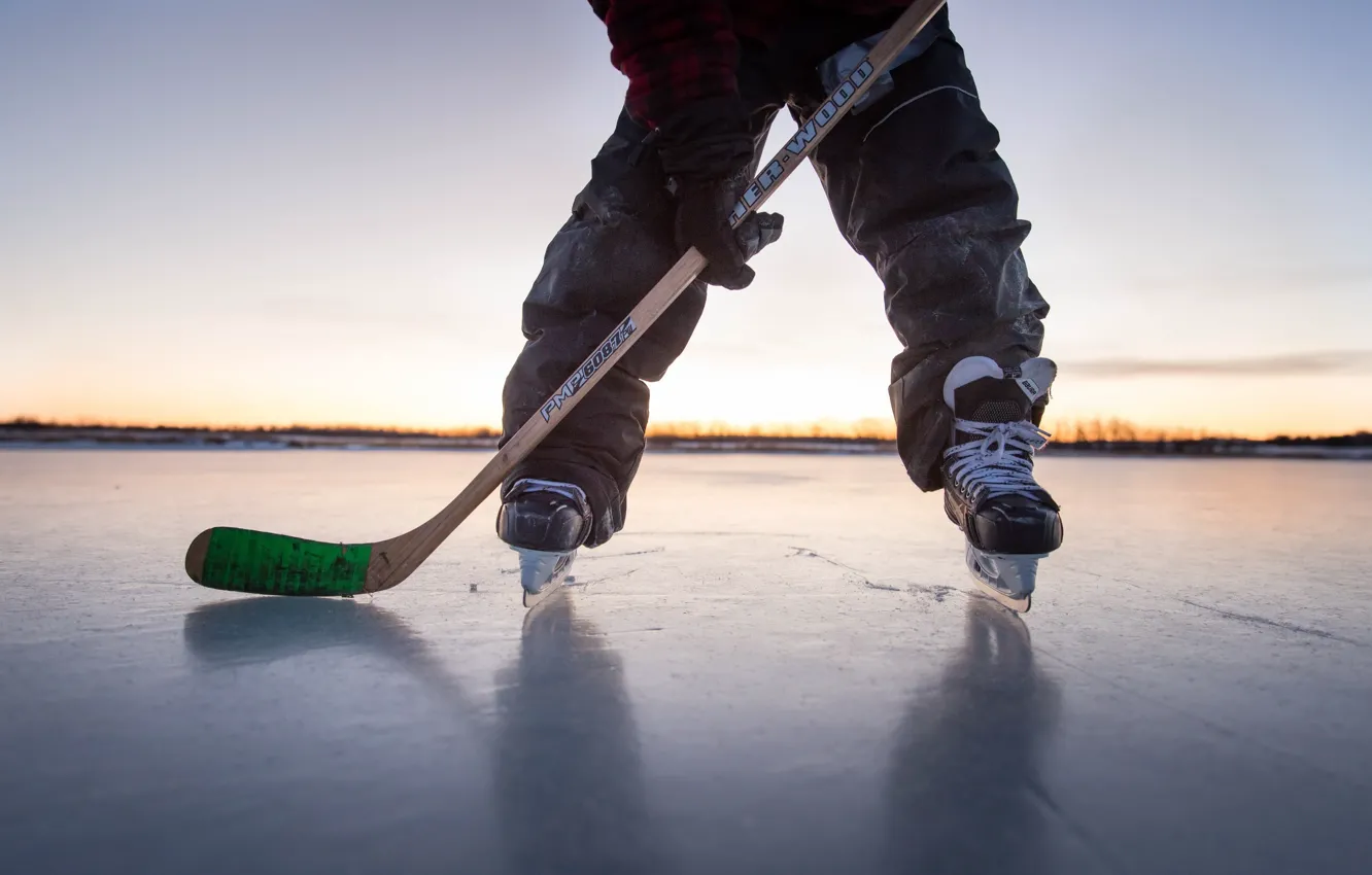 Photo wallpaper sport, ice, stick, skates