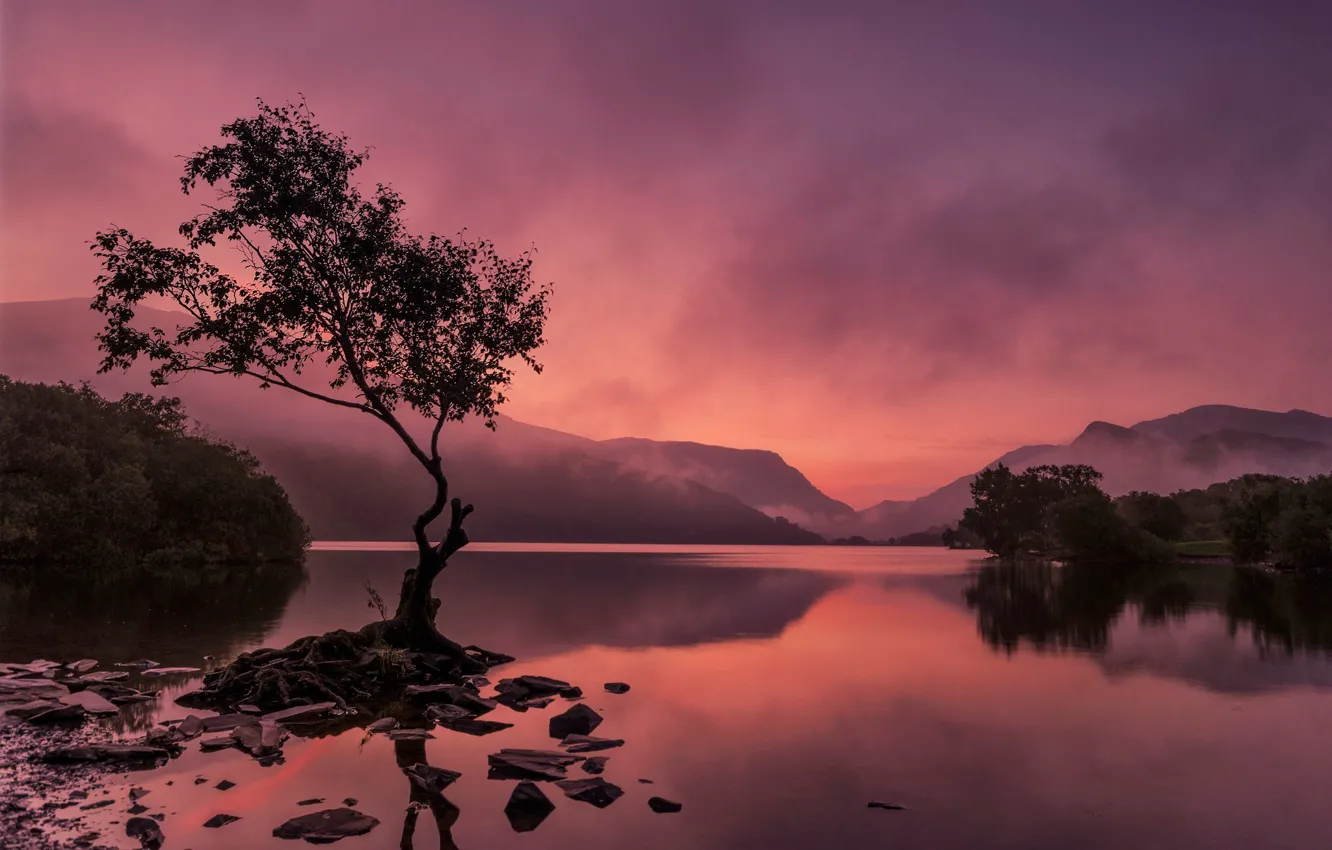 Photo wallpaper mountains, lake, Wales, Snowdonia, Llyn Padarn