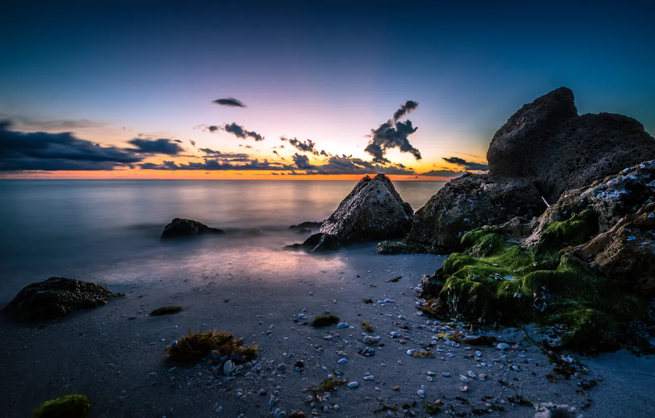 Photo wallpaper sea, night, shore